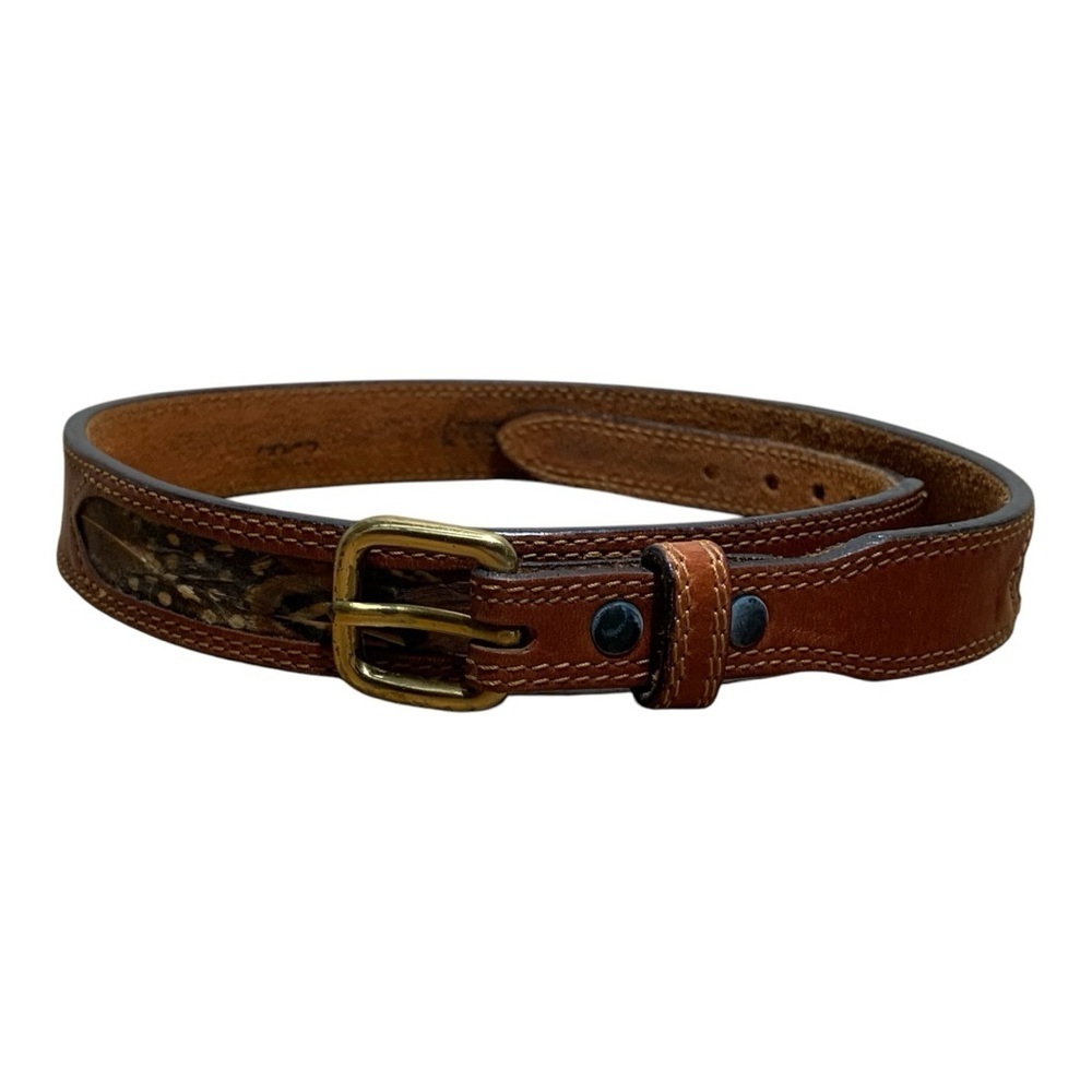 Vintage Women’s Leegin Western-Core Leather Belt With Pheasant Feather Inserts